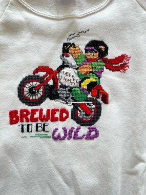 Vintage 80s Jerzees Grannycore Sweatshirt Cross Stitch Kitsch Nostalgic Bear S